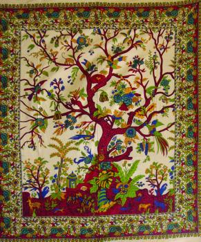BEIGE INDIAN TREE OF LIFE TAPESTRY