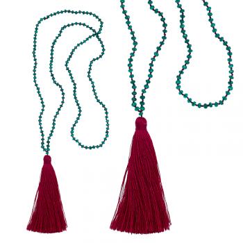CRYSTAL BEADED TASSEL NECKLACES GREEN