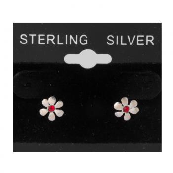 CARDED SILVER FLOWER WITH GEM EARRING