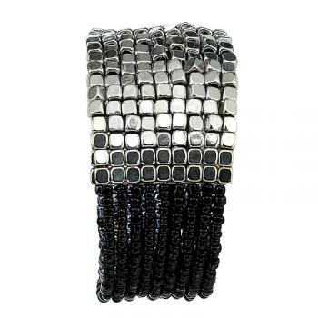 METALLIC BEAD & BRAID BRACELET - BLACK