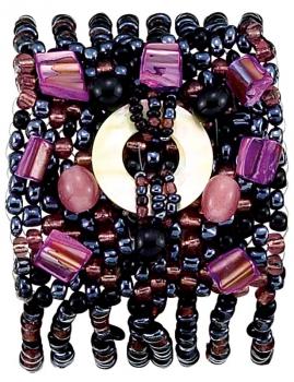 MOP CIRCLE PINK & BLACK BEADED STRETCH BRACELET