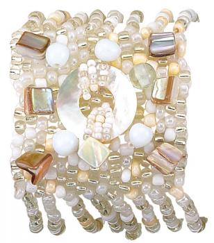 MOP CIRCLE WHITE BEADED STRETCH BRACELET