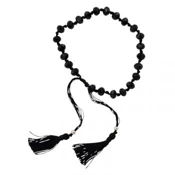 BLACK CRYSTAL BEADED BRACELET WITH TASSEL