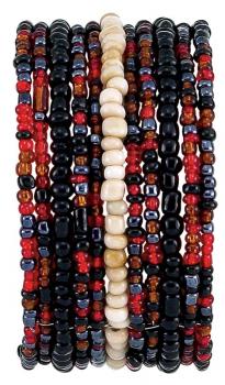 ASSORTED MIX BEADED CUFF WITH NATURAL STRIPE BRACELETS