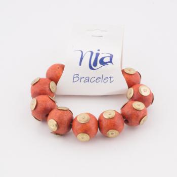 WOOD AND METAL BEAD BRACELET ORANGE