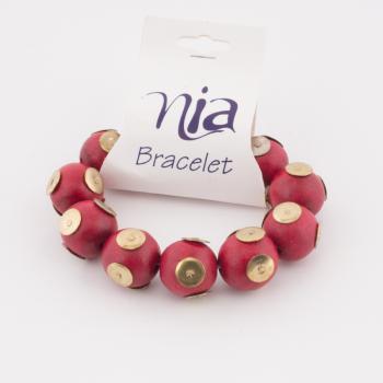 WOOD AND METAL BEAD BRACELET DARK RED