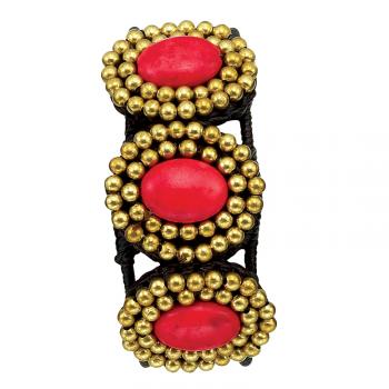 3 STONE CUFF BRACELET RED BRASS