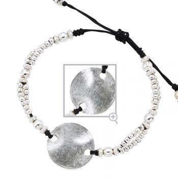 SILVER BEADS And DISK BRACELET With SLIDE CLOSURE