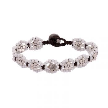 WHITE BEAD FLOWER BRACELET With BUTTON CLOSURE