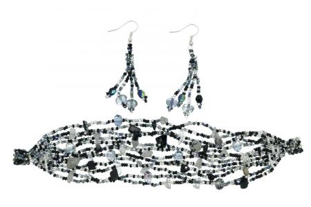 BRACELET EARRING SET BLACK/CLEAR