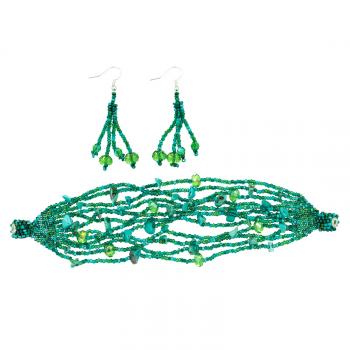 BRACELET EARRING SET GREEN/BLUE