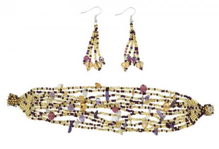 BRACELET EARRING SET PURPLE/GOLD