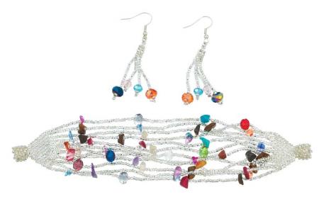 BRACELET EARRING SET SILVER MULTI