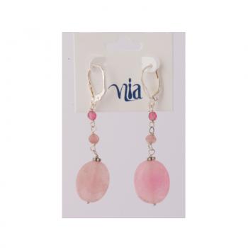 SILVER SHORT DANGLE LIGHT PINK STONE EARRING