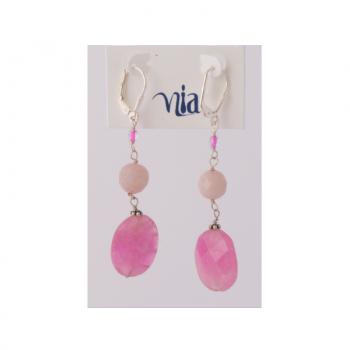 SILVER SHORT DANGLE HOT PINK STONE EARRING