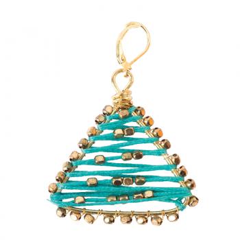 TRIANGLE SHAPE TURQUOISE YARN WITH BEADS EARRINGS