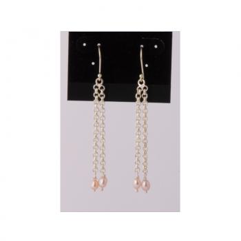 SILVER&PEARL EARRINGS 2 CHAIN PEARL