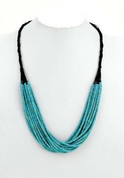 BLUE & GREEN BEAD AND BRAID NECKLACE