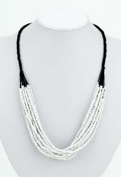 WHITE BEAD AND BRAID NECKLACE