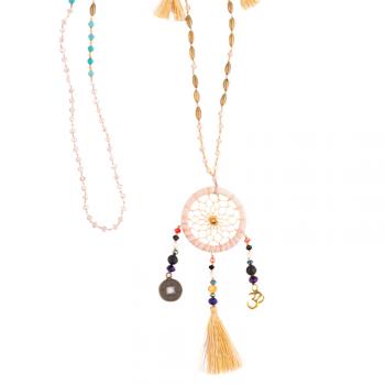 PINK DREAMCATCHER BEADED TASSEL NECKLACE