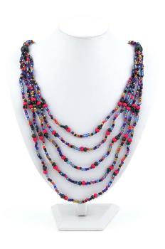 RED/PURPLE BEAD & WOOD BEAD 5 STRAND NECK