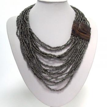 PEWTER WOOD BUCKLE NECKLACE