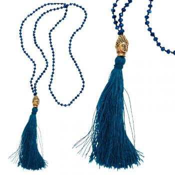 DARK BLUE CRYSTAL BEADED NECKLACE WITH TASSEL