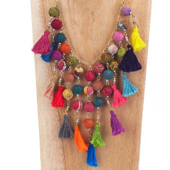 GRADUATED HANGING FABRIC BEADS WITH TASSELS