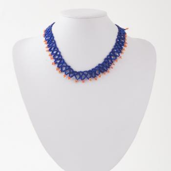 BLUE AND PINK BEADED CHOKER NECKLACE