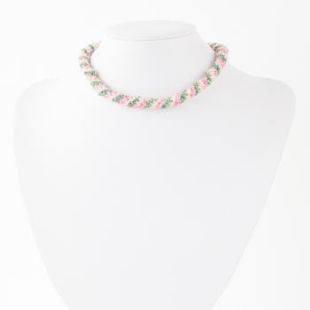 PINK AND GREEN BEADED ROPE CHOKER NECKLACE