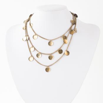 GOLD THREE CHAIN WITH DISC NECKLACE