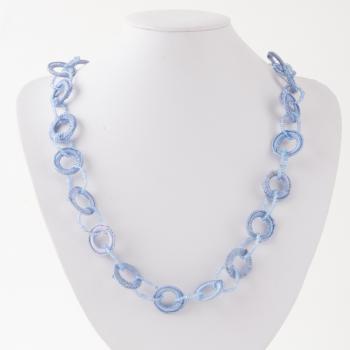 SKY BLUE FABRIC WRAP CIRCLE AND BEAD NECKLACE