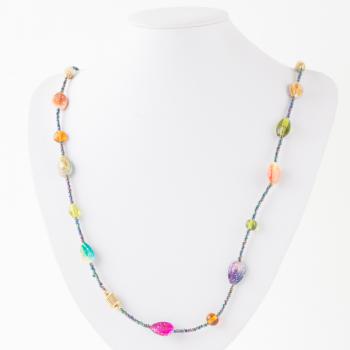 LONG COLORFUL GLASS BEAD NECKLACE 38''