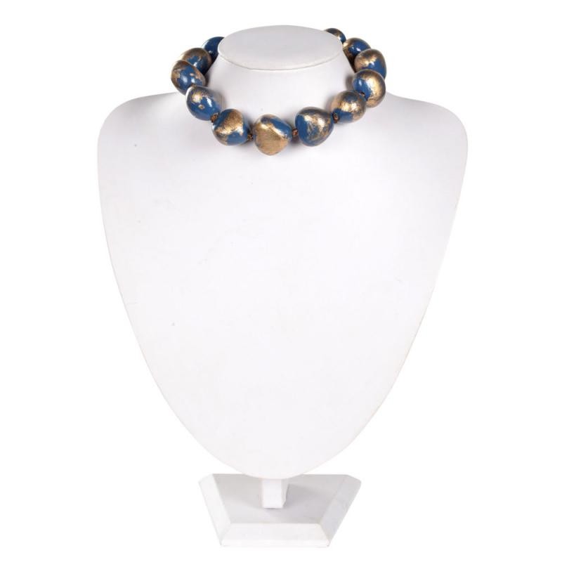 GOLD SPLASH KUKUI NUT NECKLACE (14) BLUEBERRY