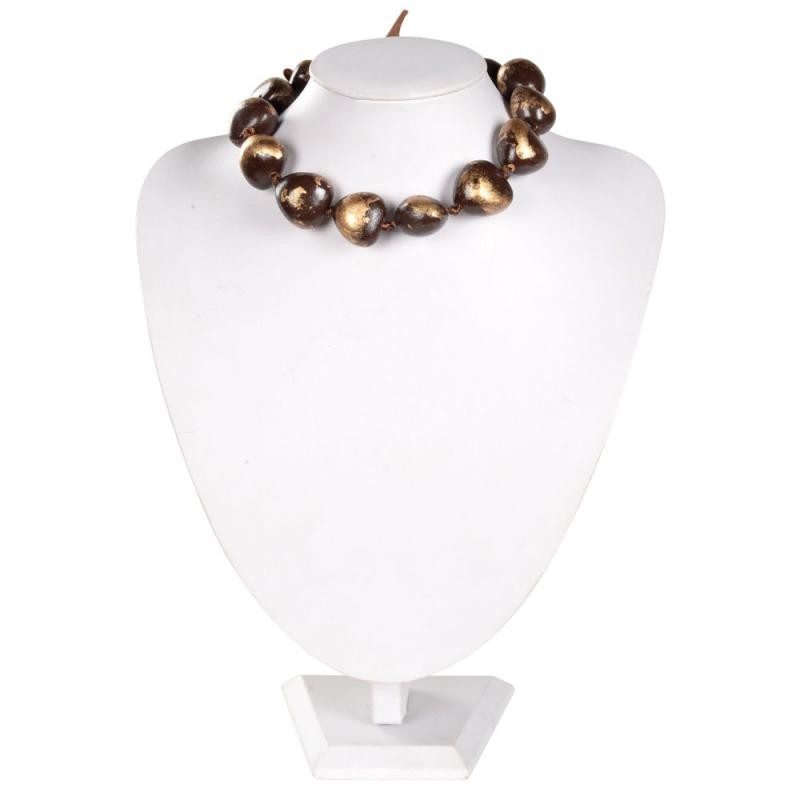 GOLD SPLASH KUKUI NUT NECKLACE (14) BROWN