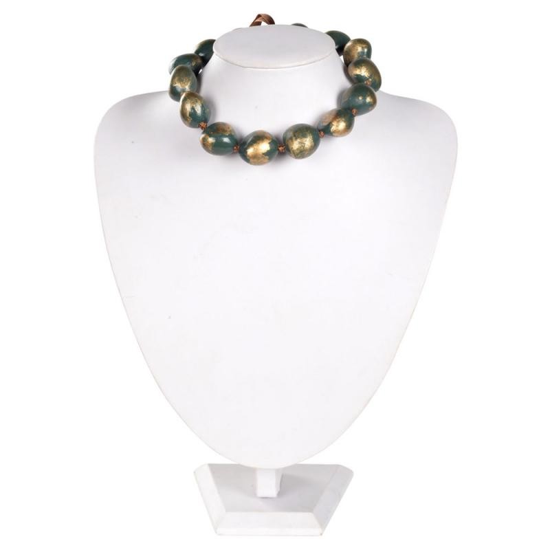 GOLD SPLASH KUKUI NUT NECKLACE (14) HUNTER GREEN