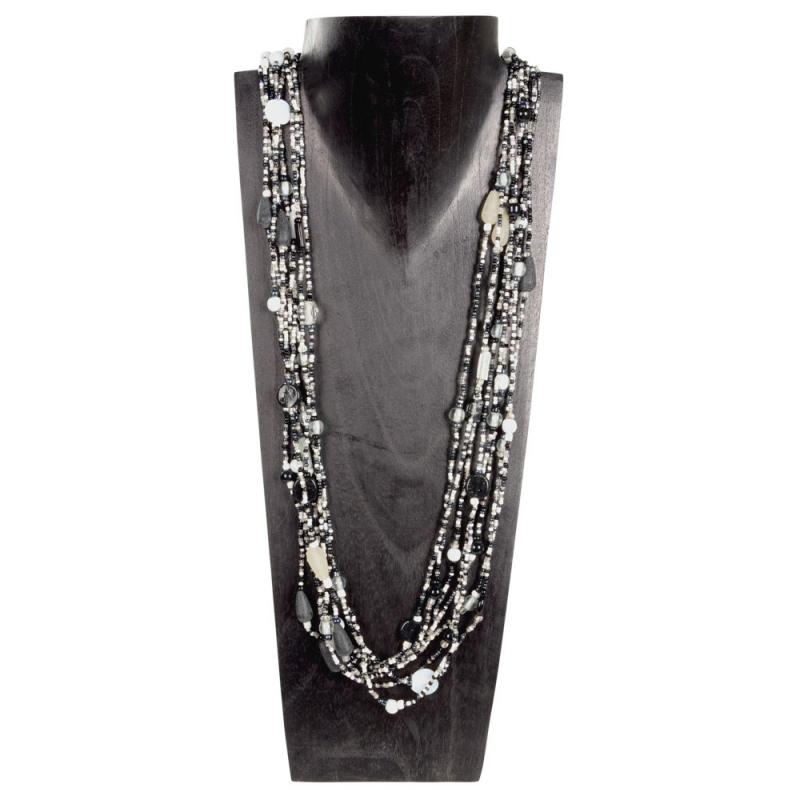 BLACK/WHITELONG BEADED CERAMIC NECKLACE