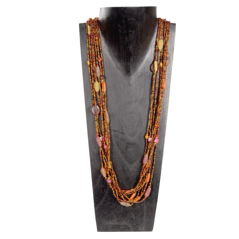 RED/GOLD LONG BEADED CERAMIC NECKLACE