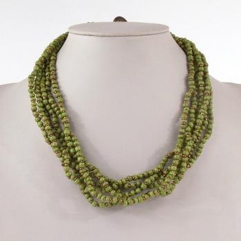 GREEN/BRONZE MULTI-STRAND BEADED NECKLACE