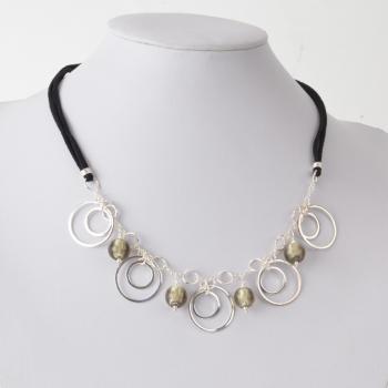 SILVER CIRCLE&MURANO NECKLACE IN GREY