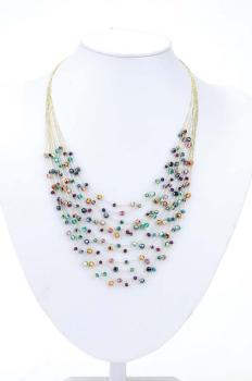 12 STRAND NECKLACE ON SILK MULTI IRIDESCENT