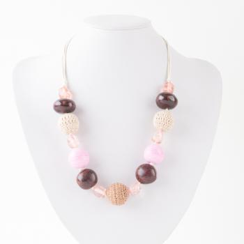 BROWN AND PINK LARGE BEAD NECKLACE