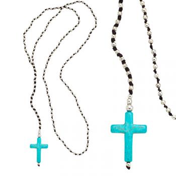 TURQUOISE CROSS SILVER BEAD