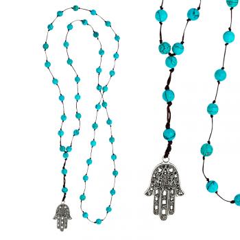 TURQ BEAD HAMSA NECKLACE