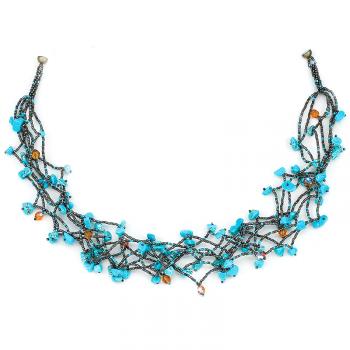 TURQUOISE MULTI STRAND CHIP/BEAD NECKLACE