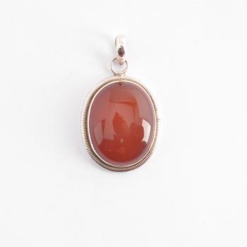 LARGE OVAL SILVER RED ONYX PENDANT