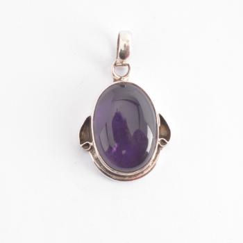 LARGE SCROLL OVAL SILVER AMETHYST PENDANT