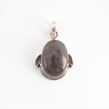 LARGE SCROLL OVAL SILVER LABRADORITE PENDANT