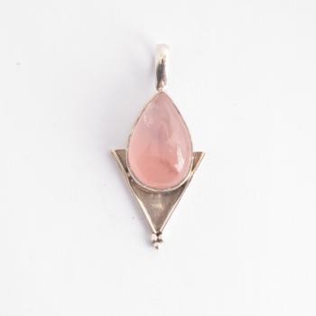 MEDIUM TEARDROP WITH TRIANGLE ROSE QUARTZ SILVER PENDANT