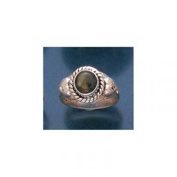 STERLING SILVER CIRCLE LABRADORITE RING WITH FLOURISH